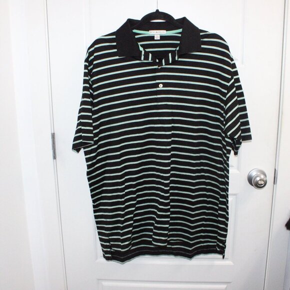 Peter Millar Size Large Green Black Stripe Polo Shirt Collared - Picture 1 of 3